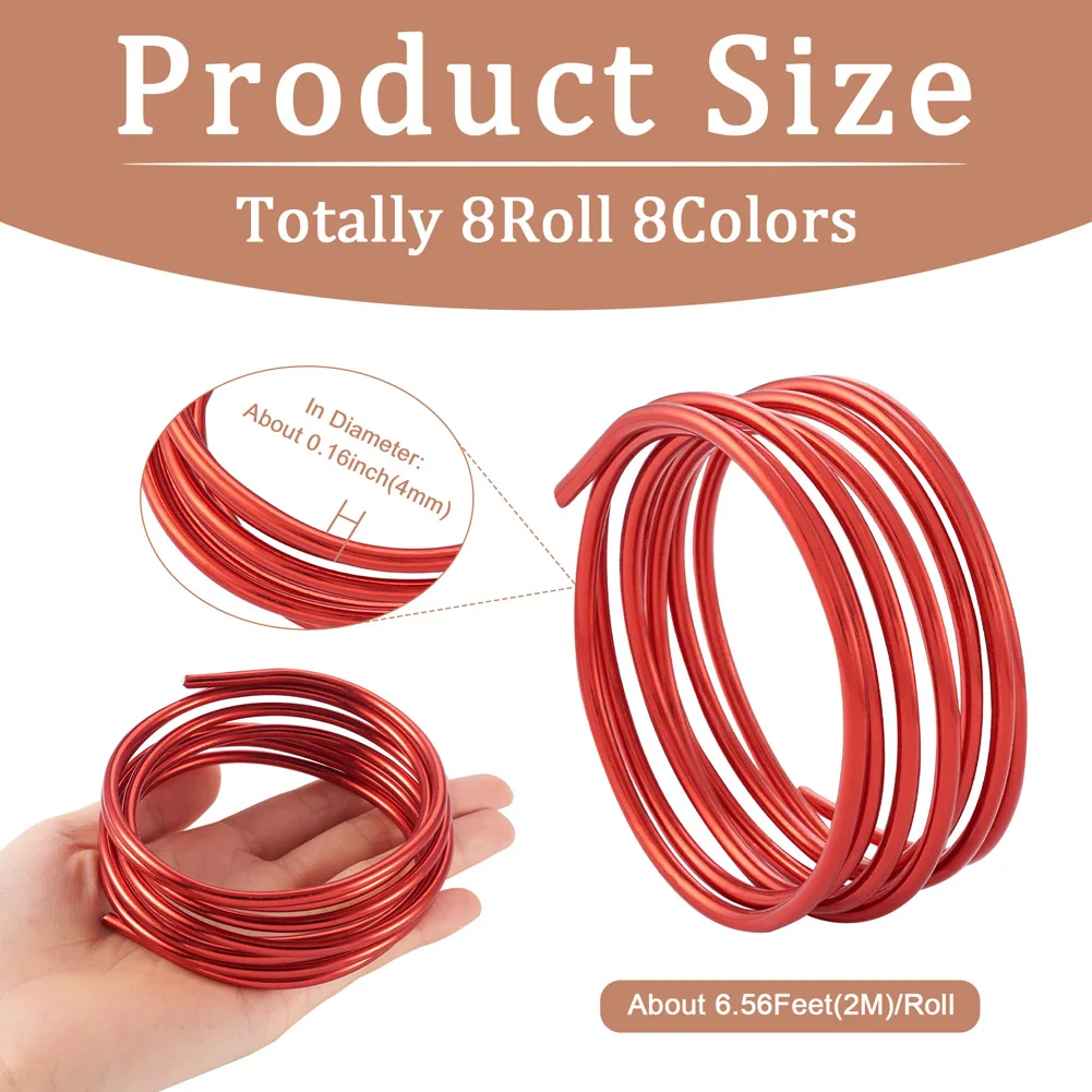 8 Roll 4mm Round Aluminum Wire Bendable Metal Craft Wire Flexible Beading String for DIY Jewelry Craft Making Accessories