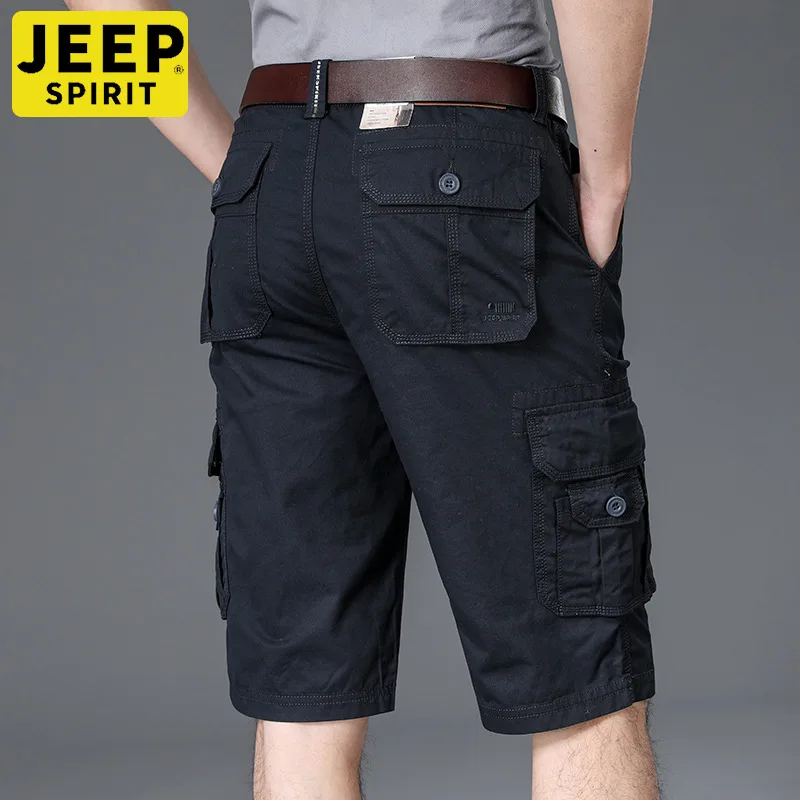 JEEP SPIRIT 남자 반바지 봄 여름 멀티 포켓 5점 면 100% 바지 루즈한 야외 레저 스포츠 등산