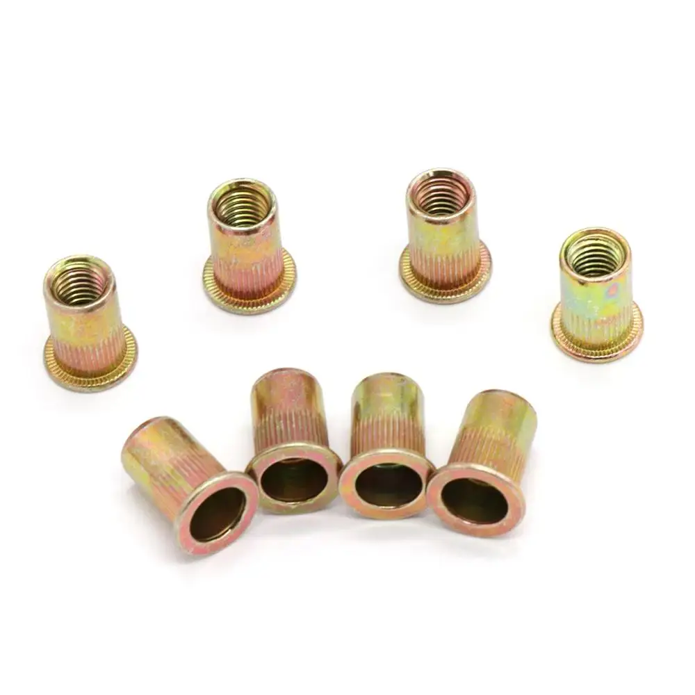 Description Picture 5 of itemZinc Plated Carbon Steel Knurled Nuts M3 M4 M5 M6 M8 M10 M12 Threaded Rivet Insert Nutsert Cap Rivet Nut Flat Head Rivnut