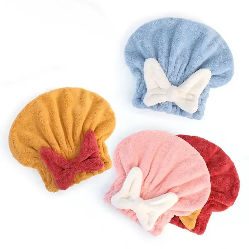 Super Absorbent Bath Cap Women's Quick Dry Cap Cute Bow Towel Bath Cap Dry Hair Cap Bathroom Accessories