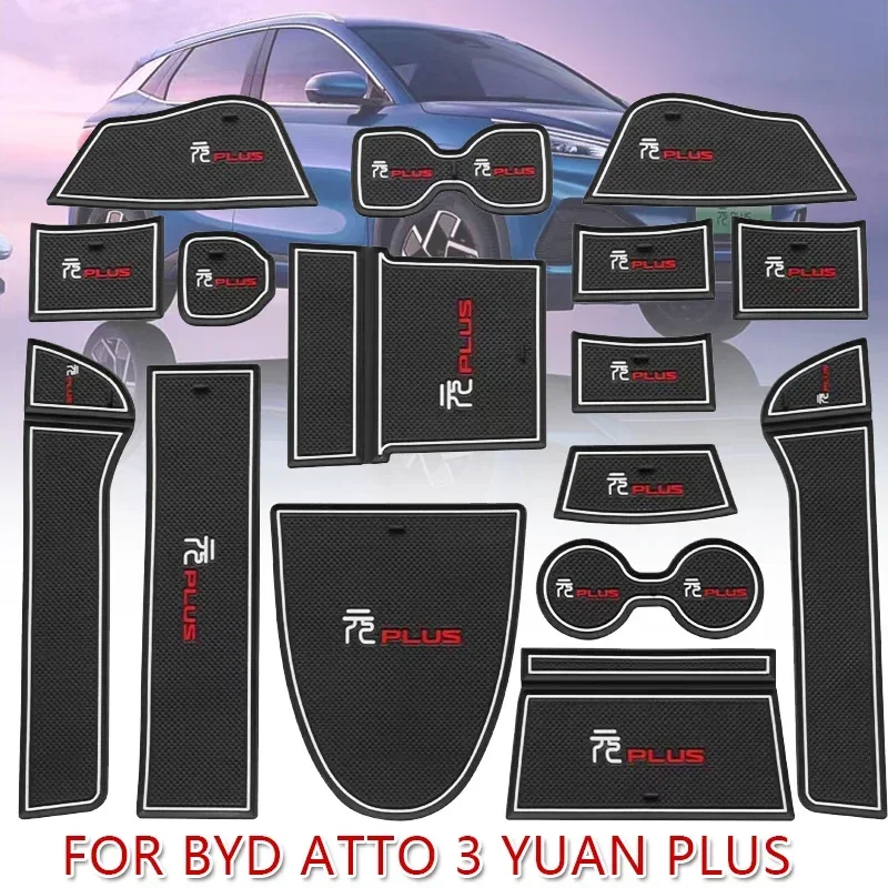 

16PCS Car Gate Slot Pad for BYD ATTO 3 Yuan Plus 2022 Rubber Dust-proof Mat Door Groove Cup Cushion Central Control Accessories