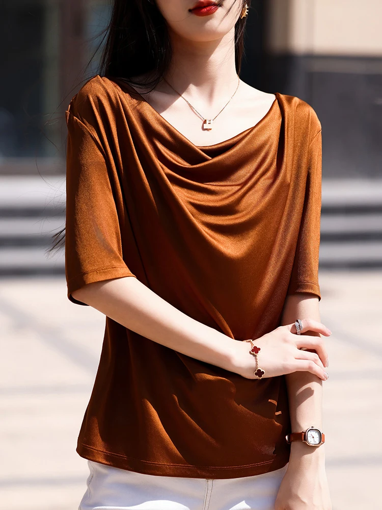 Triacetate-Fabric-Non-iron-Cowl-Neck-T-shirt-Ancient-Himation-Style ...