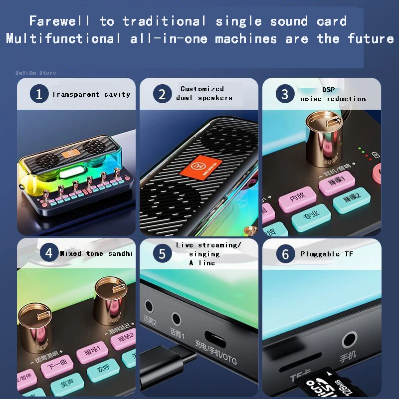 KINGLUCKY C18 Sound Card Integrated Live Broadcast Equipment Mobile Phone Indoor and Outdoor Bluetooth Recording Karaoke Speaker