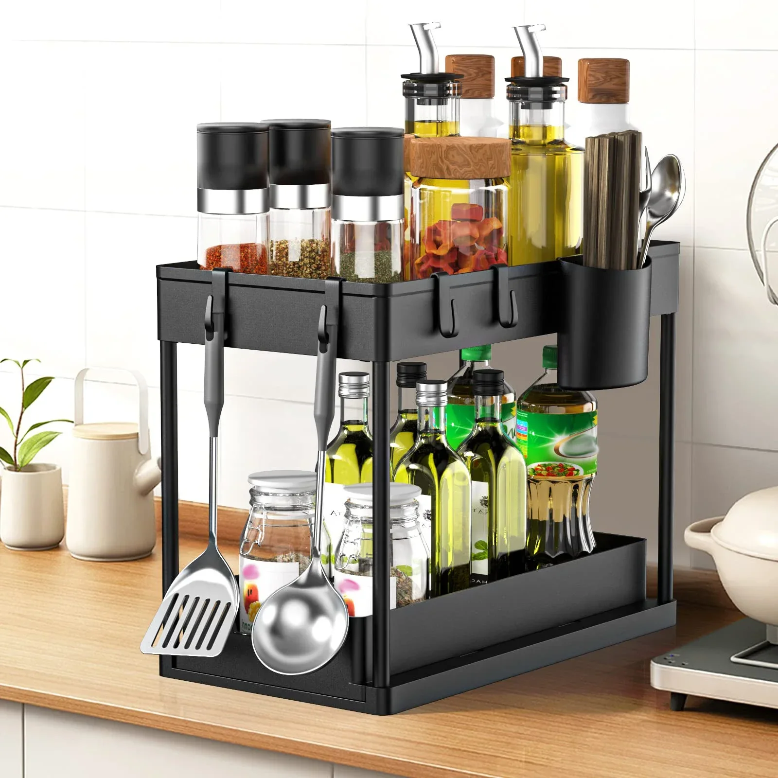 2 Tier Sliding Drawer Under Sink Storage Organizer Shelf Multipurpose Holder Rack For Kitchen Cabinet Bathroom Home Accessories 4
