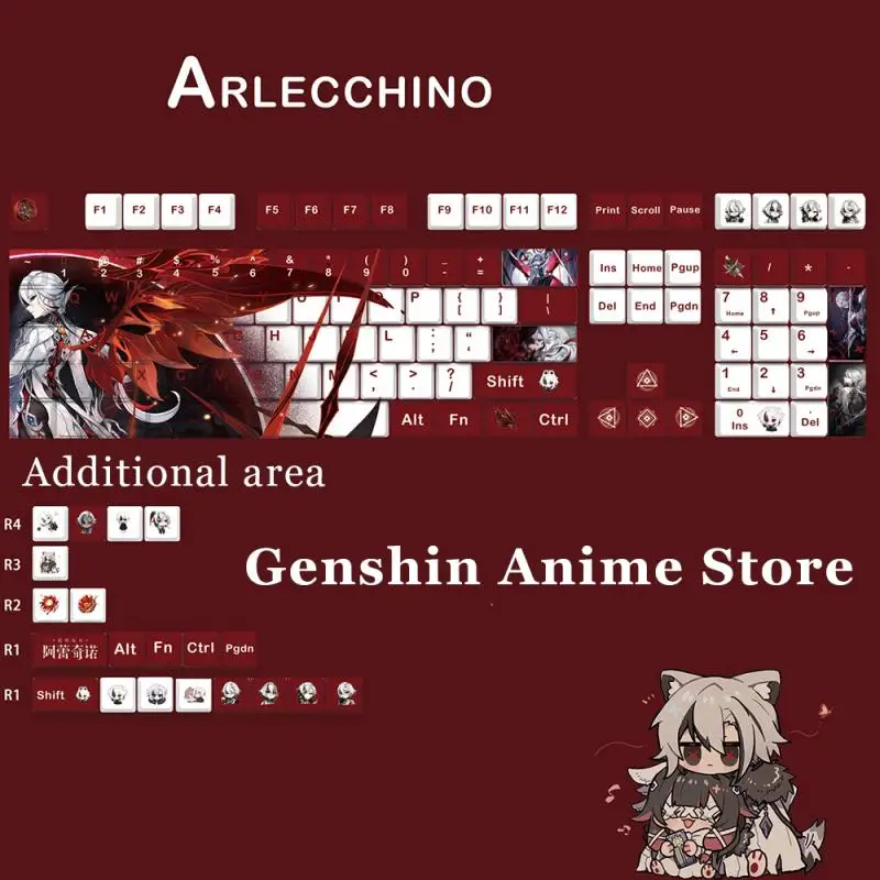 Genshin Impact Arlecchino PBT 108/128 Tastenkappen Cosplay Requisiten Achse Seite gravierte thermische Sublimation RGB mechanische Tastenkappen – Detail 2