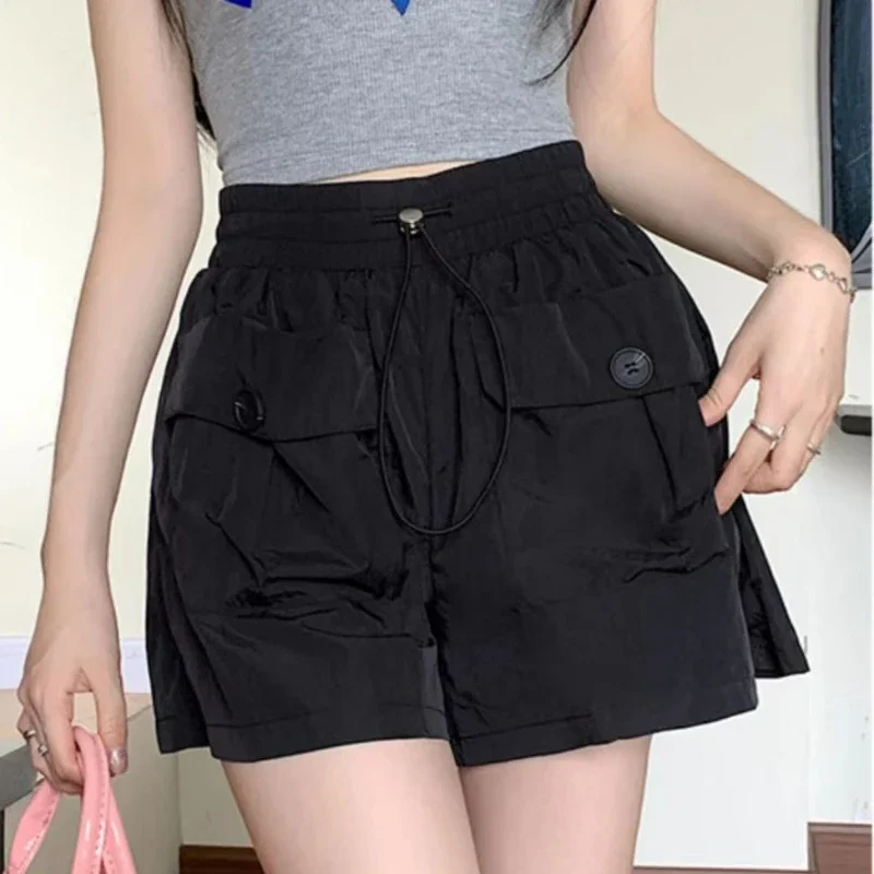 Work Shorts for Women Wearing High Waisted and Slim Design in Summer. Drawstring Parachute A-line Wide Leg Hot Pants