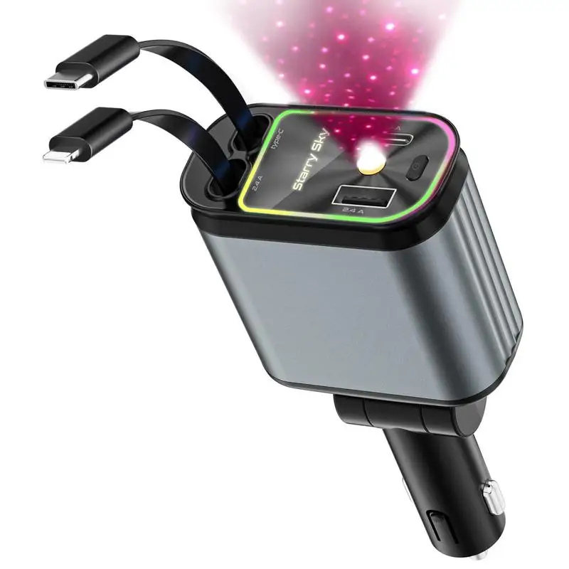 Phone Charger 100W Car Super Fast with Retractable Cables USB Type-C Port 4 IN 1