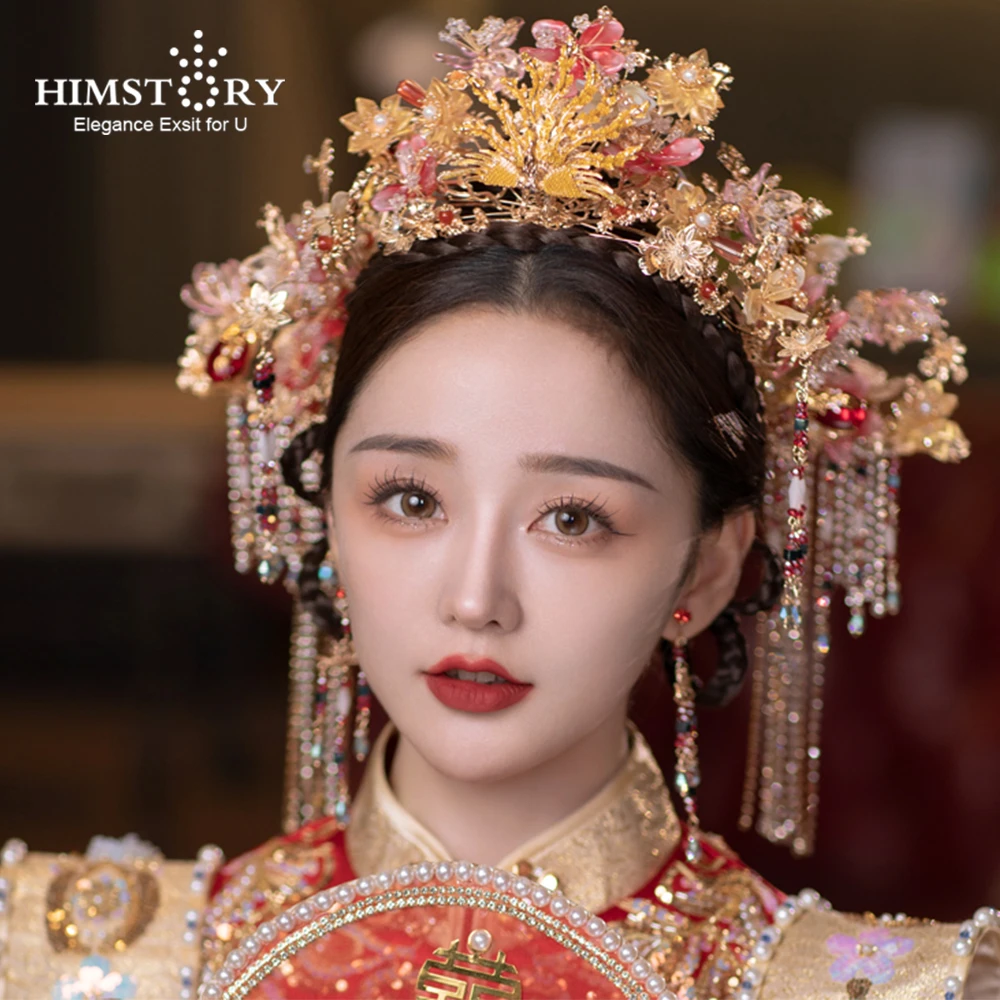 HIMSTORY Ancient Chinese Costume Bridal Wedding Women Hanfu Dress Hair