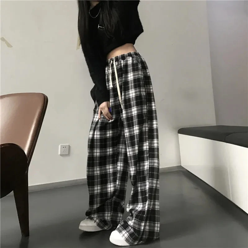 black and white checked trousers