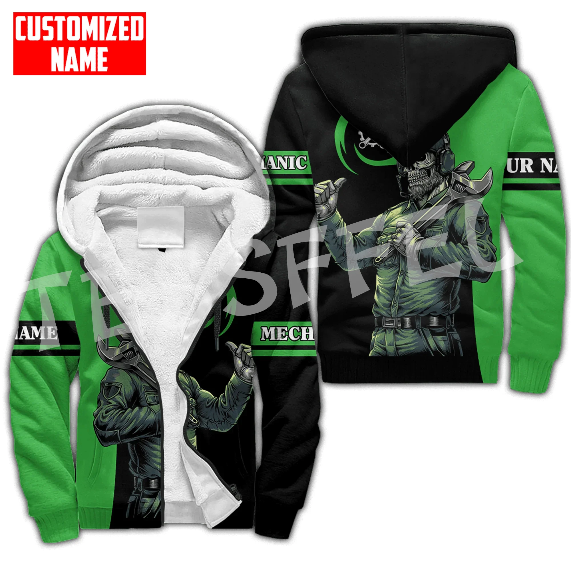 Tessffel 3DPrint Custom Name Cosplay Mechanic Worker Tattoo Harajuku Autumn Warm Winter Thick Overcoat Fleece Hoodies Jacket X2