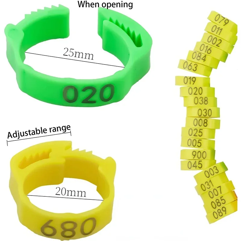 Bird Foot Rings 10/30/50Pcs Adjustable Chicken Foot Ring 6 Colors Numbered Identification Leg Rings Clip for Poultry Chickens Ducks Geese Parrot