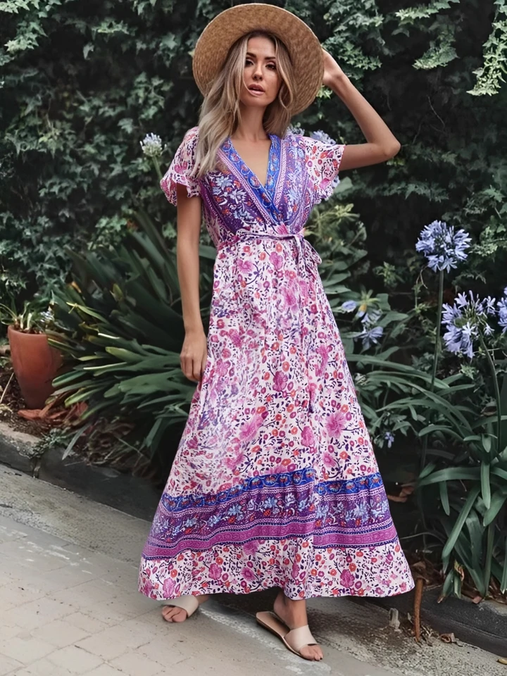 Vestido De Verano Mujer Vestido Largo De Verano Grace Karin Para Mujer - Estilo Boho Con Flores, Sin Mangas, Ajuste A-Línea Tallas XS A XL Poliéster