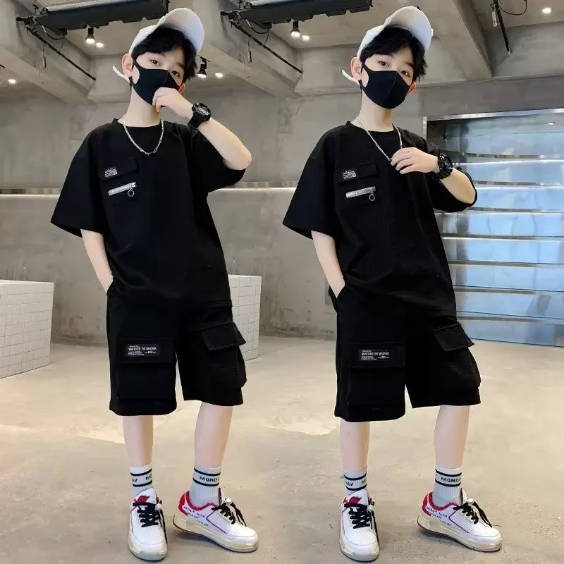어린이 티셔츠 및 반바지 2 종 세트, 레터 인쇄, 어린이 십대, 편안한 스포츠 캐주얼 의류, 4-14 세, 여름