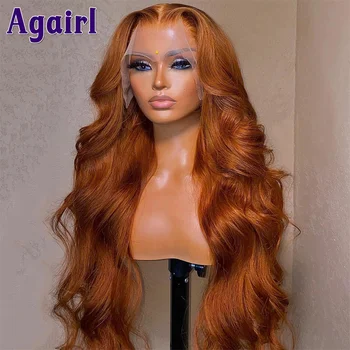 Mix Ginger And Copper Brown 13X6 Lace Front Wigs Body Wave/ Straight Human Hair Wigs Ombre Orange Transparent Lace Frontal Wigs 10