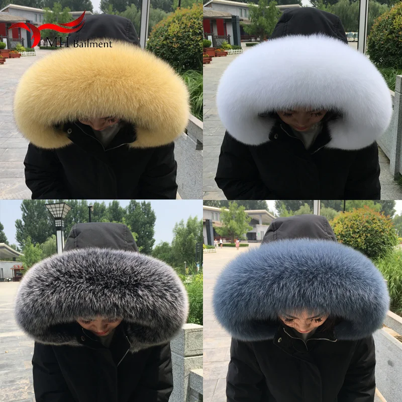 100% Real Fur Scarf For Women Winter Neck Warm Furry Fox Fur Collar Down Jackets Genuine Leather Fluffy Scarves Hood Shawls 2