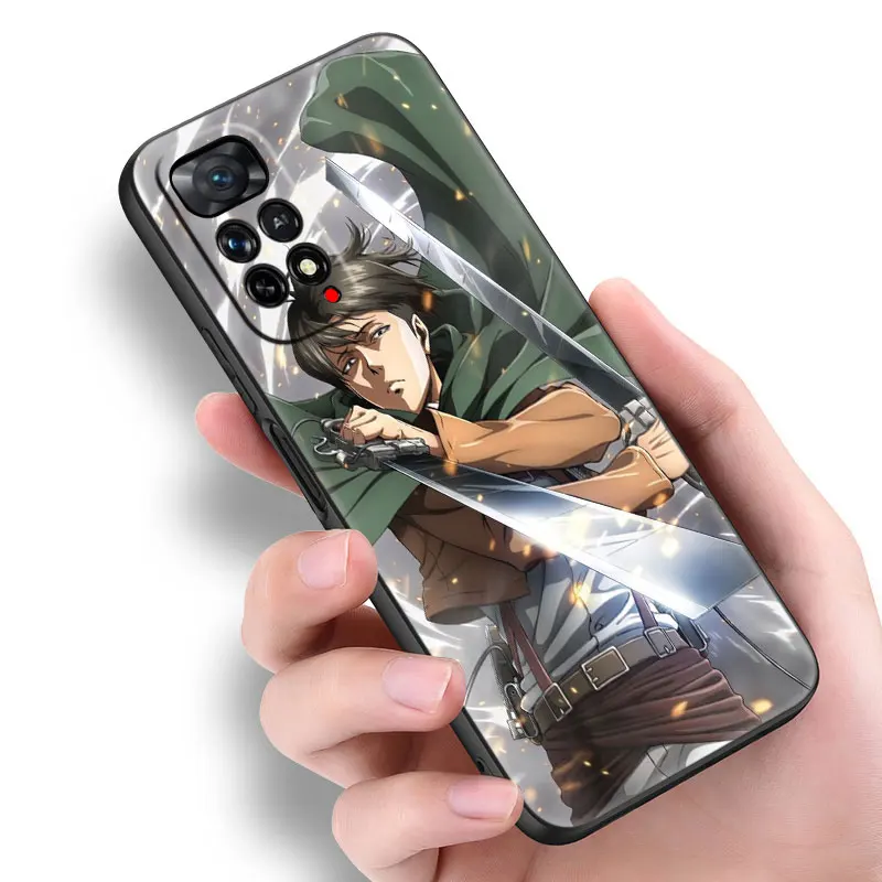 thumbnail image 1 of Funda de silicona negra Levi Ackerman para Xiaomi Redmi Note 12 + 11 11S 11T 11E 10 10T 5G 10S 9S 9 8T 7 6 Pro, 1 of 5