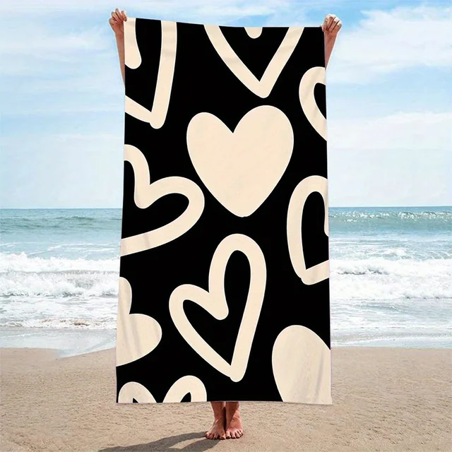 Asciugamano da spiaggia a forma di cuore con motivo stampato, protezione solare, antivento, adatto per piscina, campeggio, coperta da viaggio 1