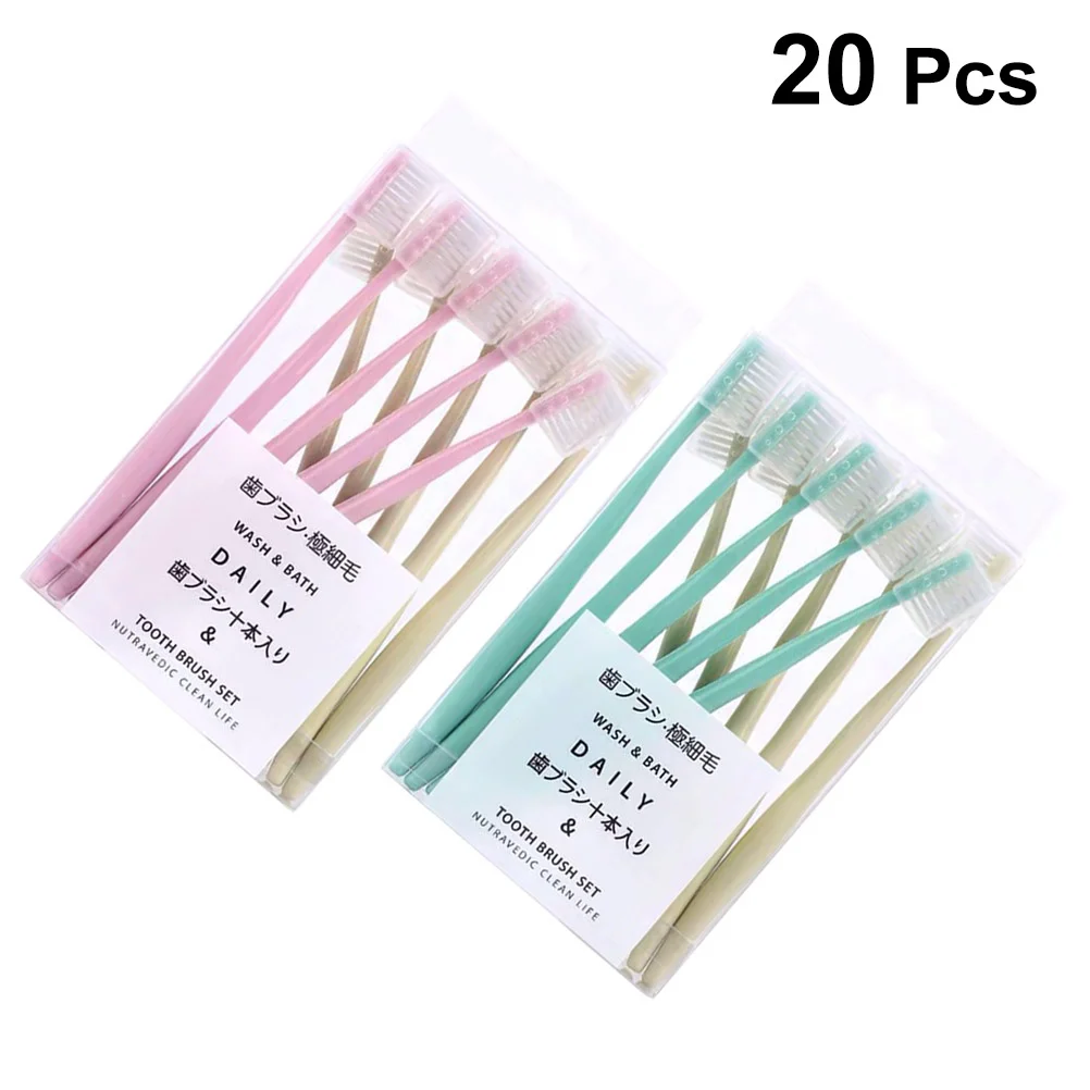 

20pcs Ultra Toothbrush Manual Dental Care Small Head Toothbrushes with Cover (Green and Pink for Each 10pcs)