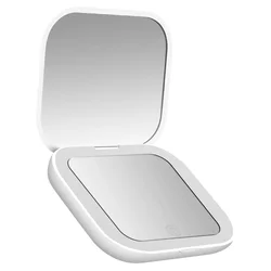 Portable Compact Vanity Mirror with LED Lights and 2X Magnification (WHITE)