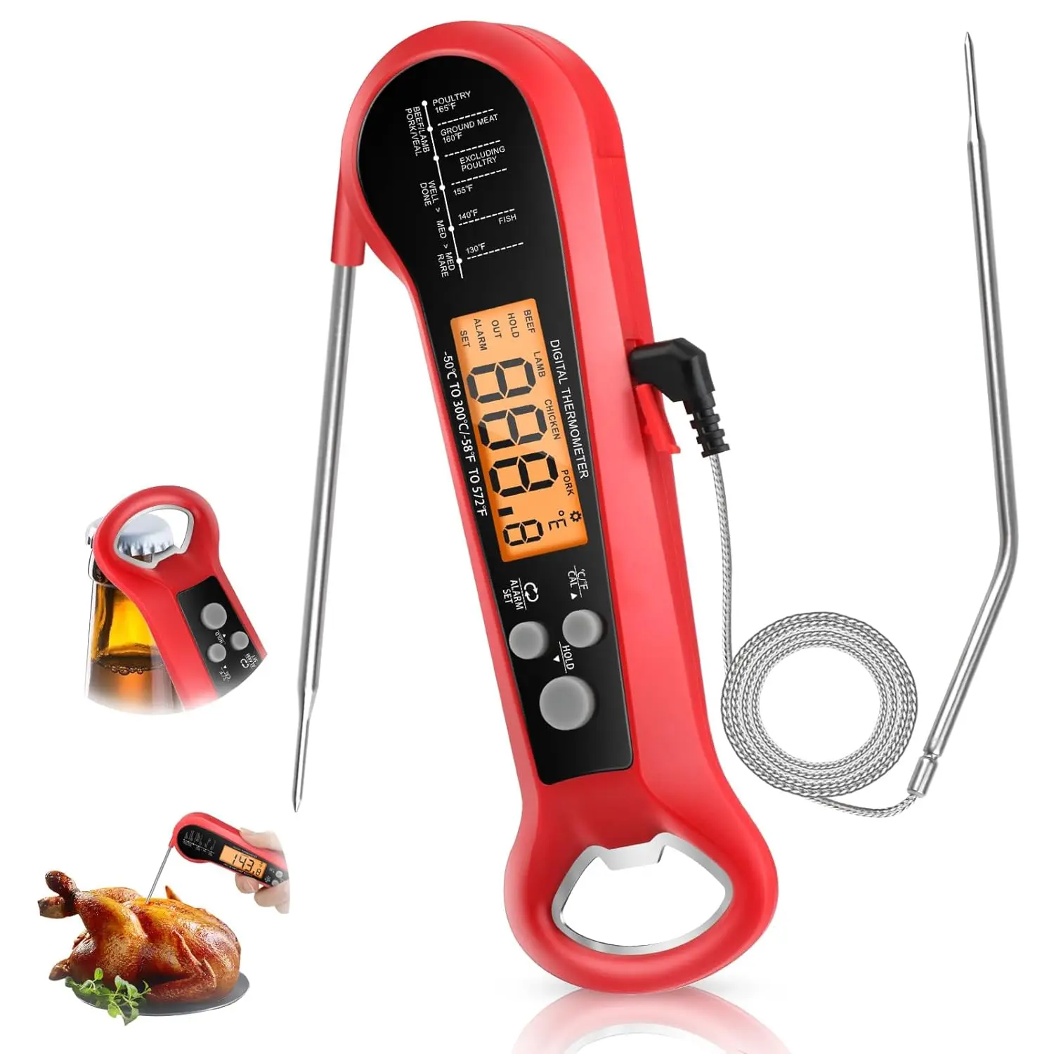 Professional Meat Thermometer Digital, IPX6 Waterproof Kitchen Cooking Food Thermometer with Two Probes Instant Read Thermometer