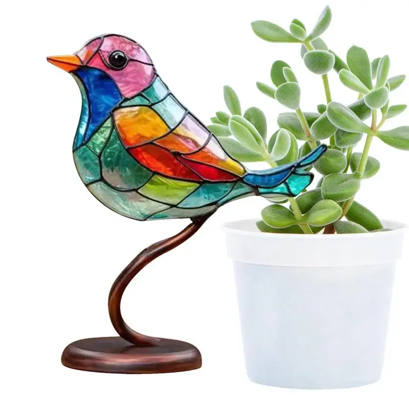 

Birds On Branch Desktop Ornaments Stained Glass Desktop Birds On Branch Ornaments Long Lasting Home Decor With Wood Base Small