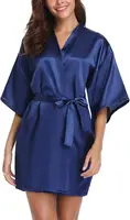 Womens Kimono Robes Dressing Gown Satin Bathrobe Nightdress Short Style Bridal Robe - Image 5