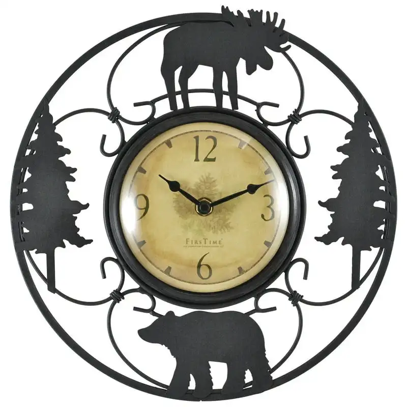 

Co. Black Wildlife Wire Wall Clock, Cabin & , Analog, 11 x 2 x 11 in