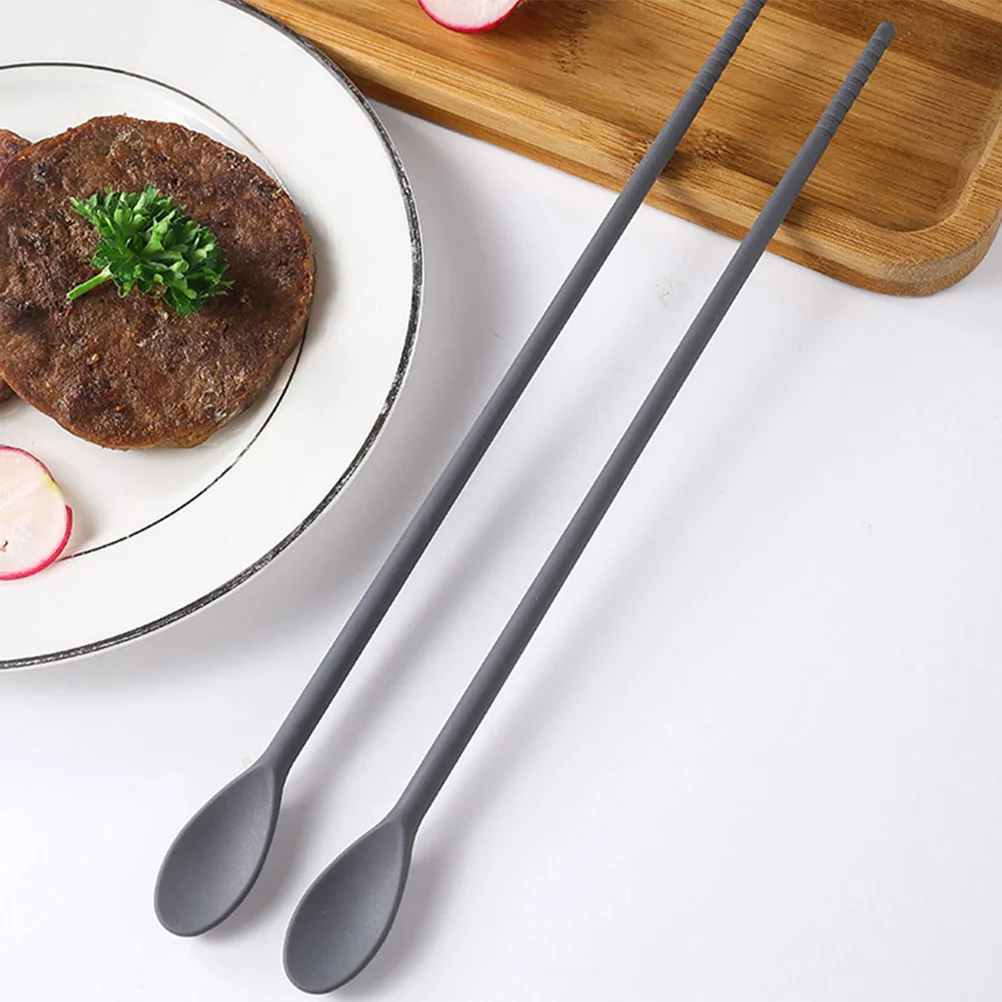 

2 Pairs Silicone Integrated Chopsticks Spoon Multi-use Flatware Drinks Stirring Silica Gel Mixing Spoons Travel Whisk