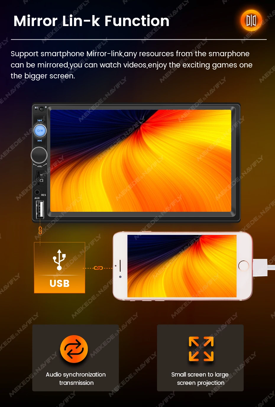 2din 7 inch Wired Carplay Android Auto Car Radio HD Touch Screen Multimedia Video Player Support BT FM USB Mirror Link Camera TF Car Stereo Video Carplay Adapter Touch Screen Display