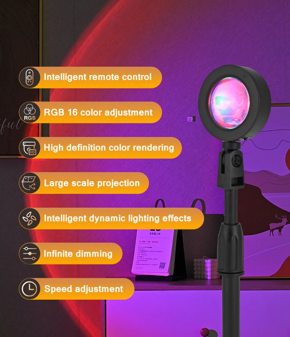 16 Colors Sunset Light USB LED Projection Desk Lamp Remote RGB Night Light Ambient Lighting for Photography Party Room Decor