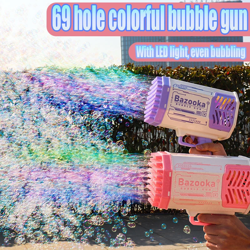 Bubble Gun Rocket 29 Holes Soap Bubbles Machine Gun Shape Automatic Blower  With Light Toys For Kids Pomperos Christmas Gift - AliExpress