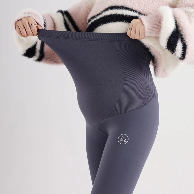 Autumn Winter Maternity Legging Thick Warm Plus Velvet Nylon Belly Pencil Pants for Pregnant Women Sports Yoga Pregnancy