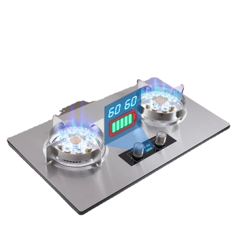 Gas Stove Dual Stove Household Fixed Time Stove Flameout Protection Fierce Fire Stove Kitchen Stainless Steel Natural Gas Stove