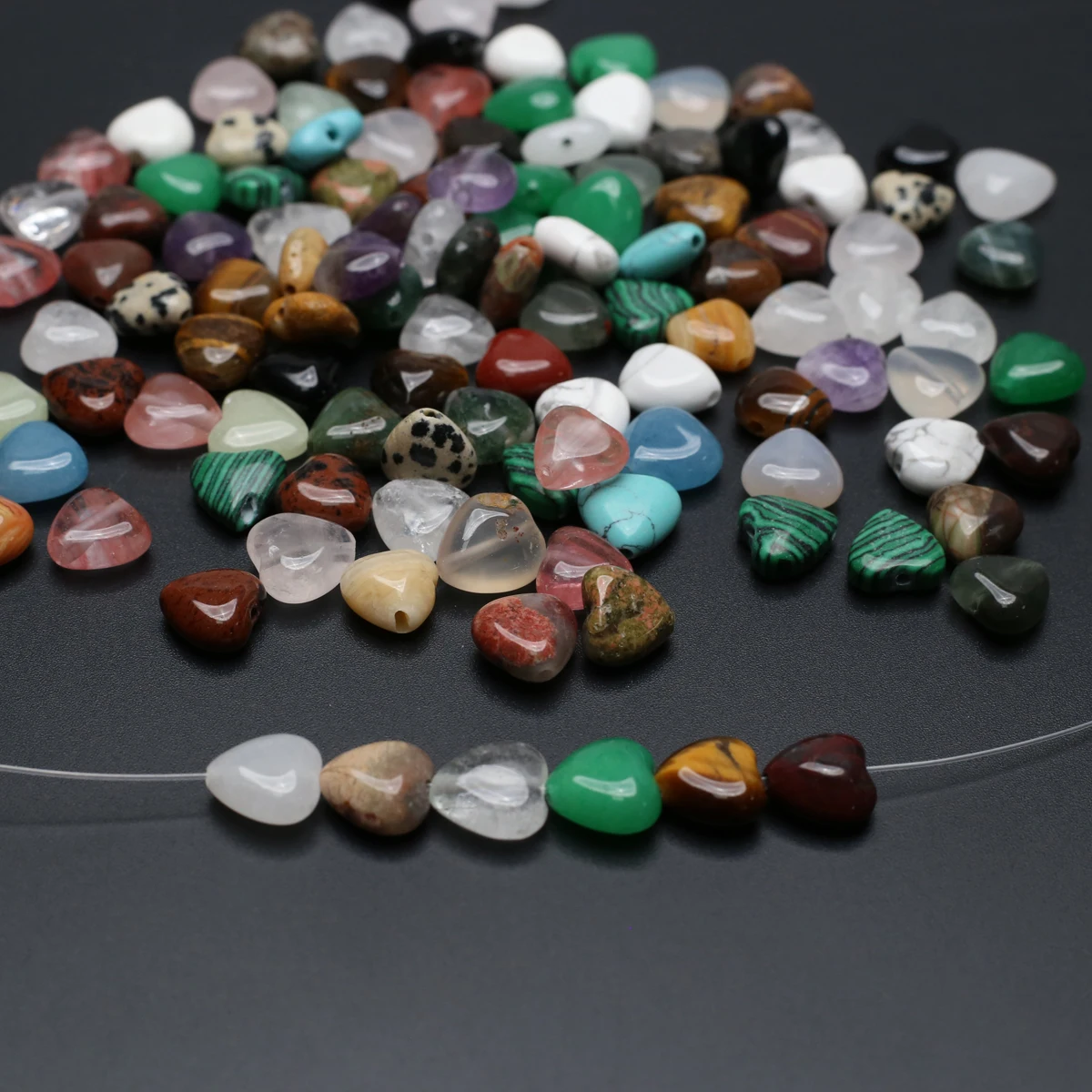 100PCS Wholesale Large Hole Heart shaped Stone Beads Natural Crystal Agate Jewelry Production DIY Necklace Bracelet Accessories