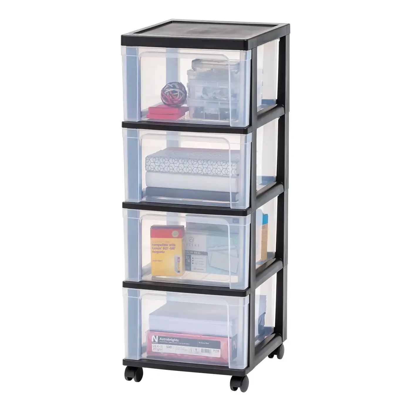 

IRIS USA, 4-Drawer Narrow Plastic Cart, Black