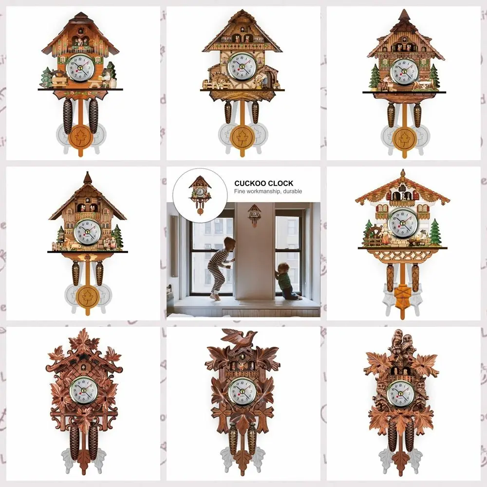 Foresta Torre Pendolo In Legno Orologi Vintage Durevole Vintage Silenzioso Orologio Da Parete A Cucù In Legno 3D Chiming Wall Decor