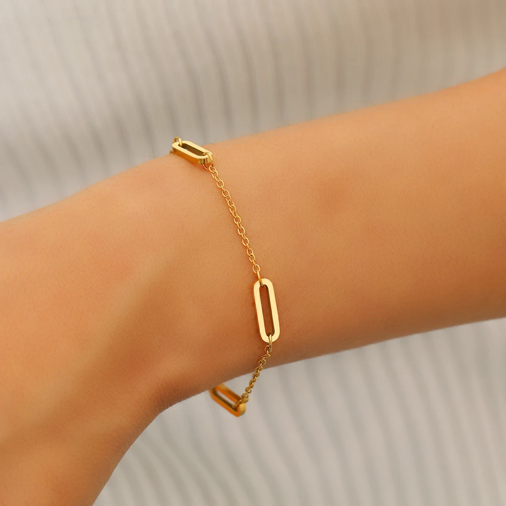 Stainless Steel Bracelets Minimalist Geometric Multiple Pendant Chains Fashion Texture Bracelet For Women Jewelry Party Gifts - Image 5