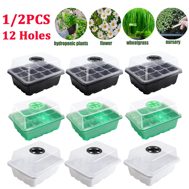 12 Rácsos Vetőmag Indító Készlet Növényi Vetőmagok Grow Box Pottel Tálcák Csírázási Doboz Kupolával És Alapja A Palánták Beltéri Kertészkedéséhez