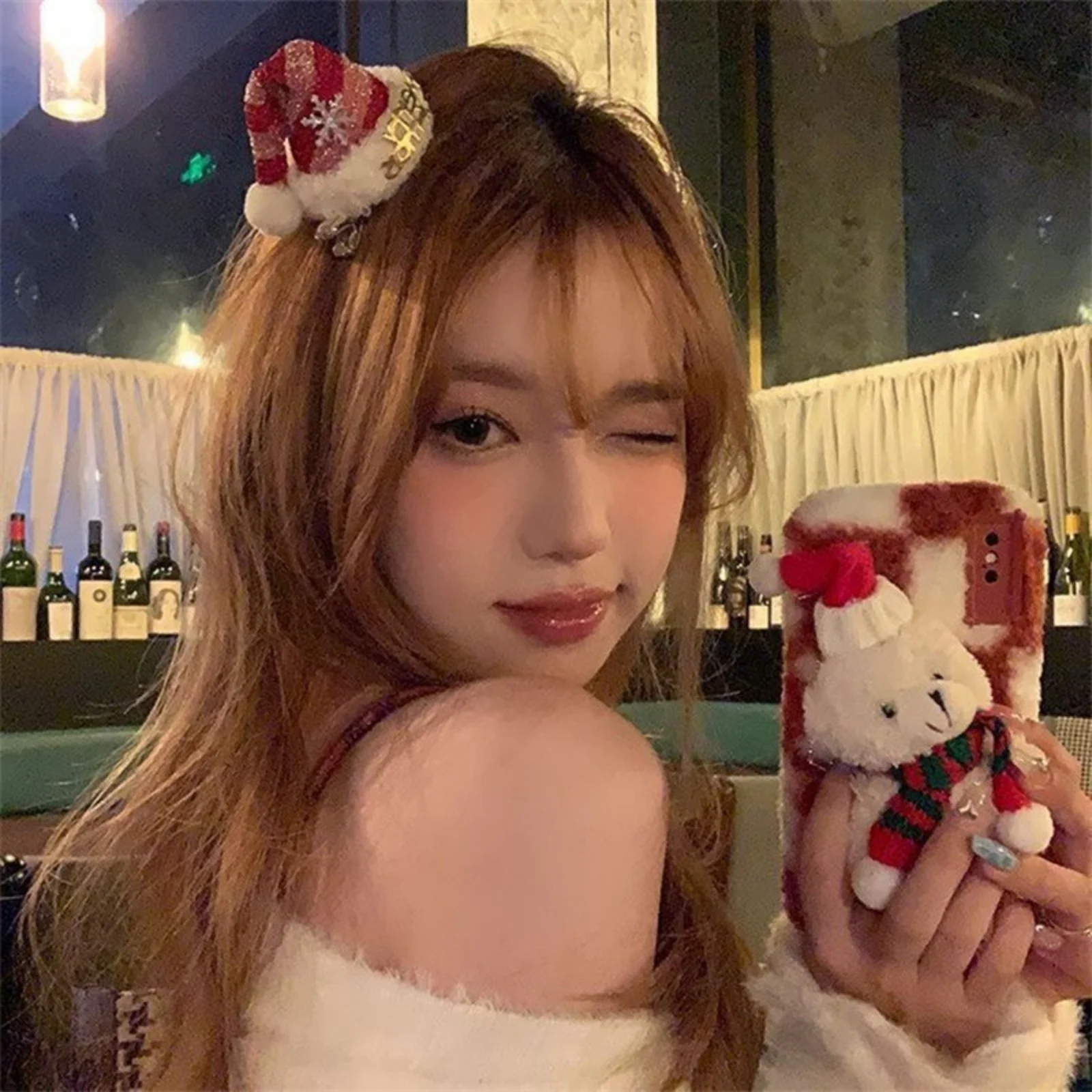 1PC Christmas Santa Hat Headband, Mini Plush Snowflake Embellished Hairband, Cute Xmas Hair Accessory For Women Girls