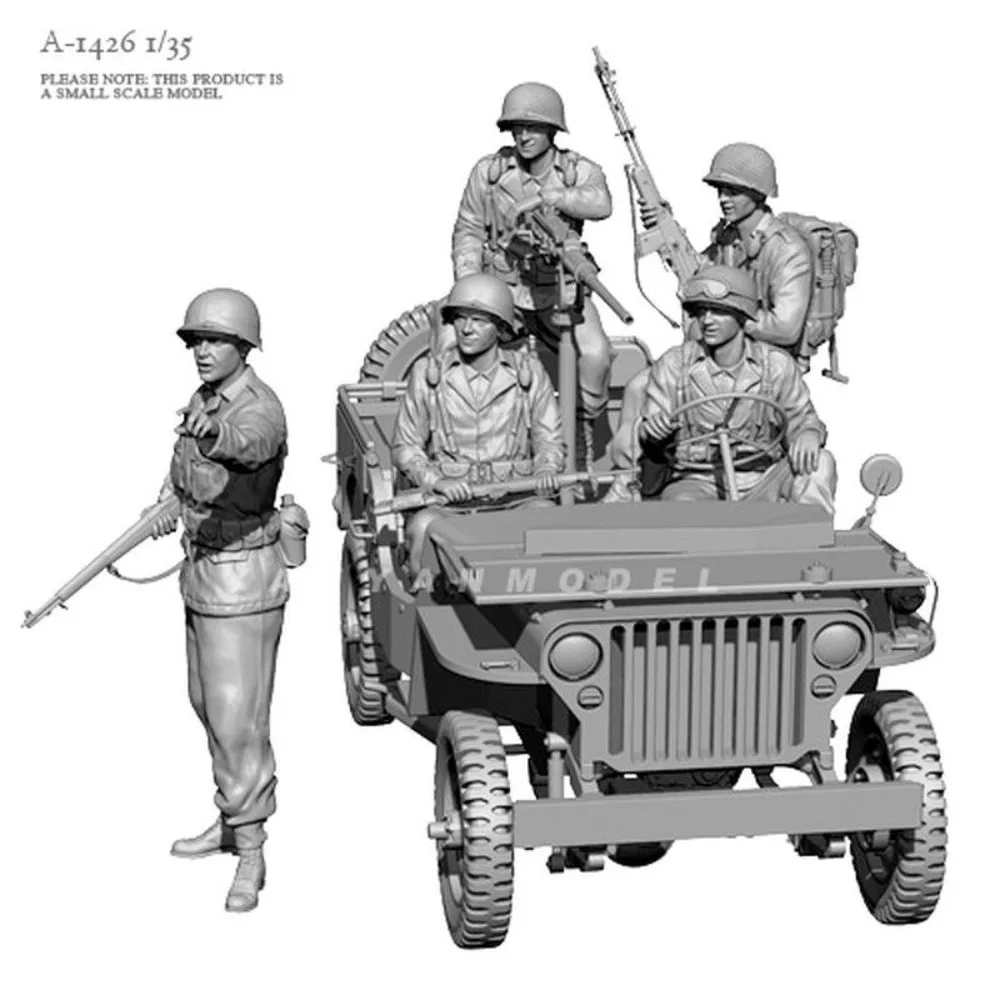 1/3 Europäische Soldaten aus dem Zweiten Weltkrieg, weiße Resign-Modelle, ohne Auto, Infanterie und Militärpolizei, 5 Personen, unmontiert