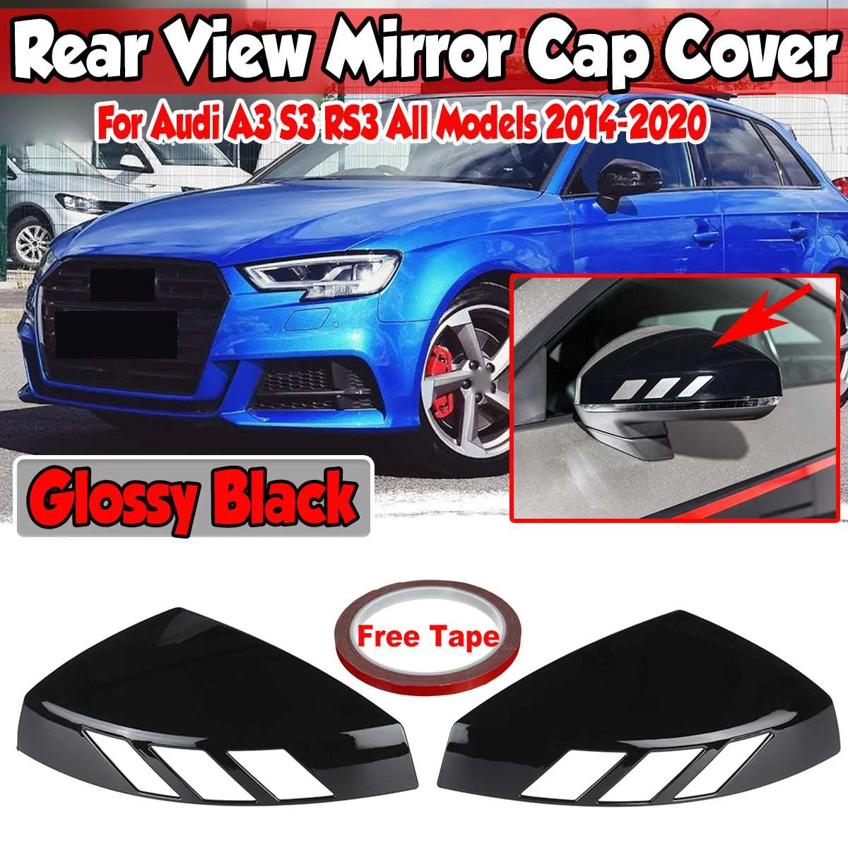 

Высококачественная Крышка для бокового зеркала заднего вида, 2 шт, накладная Крышка для дополнительного зеркала для Audi A3 S3 RS3 2014-2020, стандартная крышка