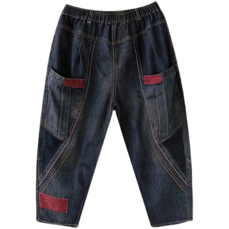 Women Vintage High Waist Denim Pants 2024 Autumn Baggy Jeans Ladies Casual Retro Cowboy Harajuku Y2K Cropped Harem Trousers