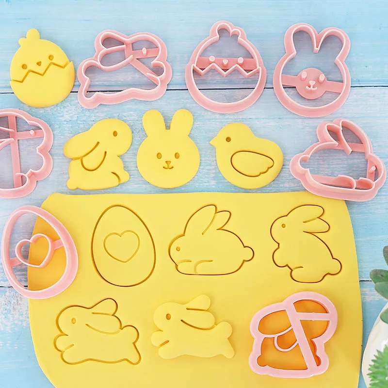Cookie cutter 8Pcs Cartoon Easter Bunny Cookie Mould Rabbit Chick Eggs Animal Pattern Biscuit Cutter Cake Decorating Baking Molds