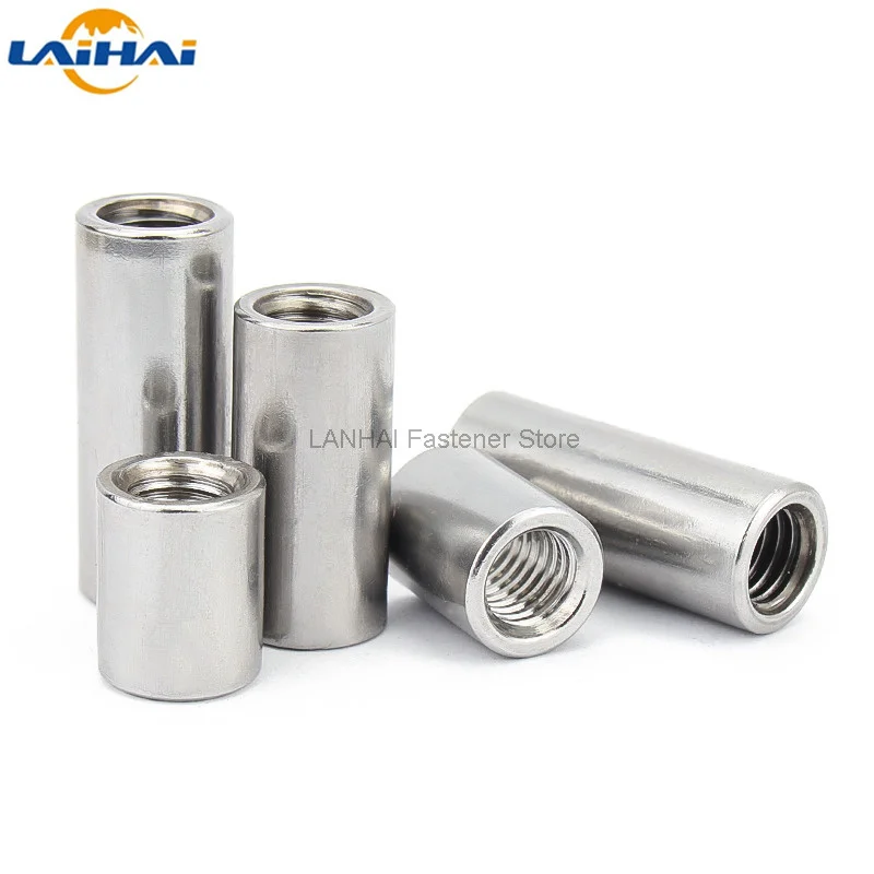 2/10pcs M3 M4 M5 M6 M8 M10 304 Stainless Steel Extend Long Lengthen Round Coupling Nut Connector Joint Sleeve Tubular Nut Round Coupling Nuts
