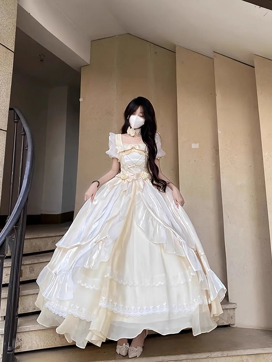 Blue Adult Dress Big Flower Wedding Lolita Dress Op Lolita Gorgeous Fleeing Fluffy Tail Princess girls party dress
