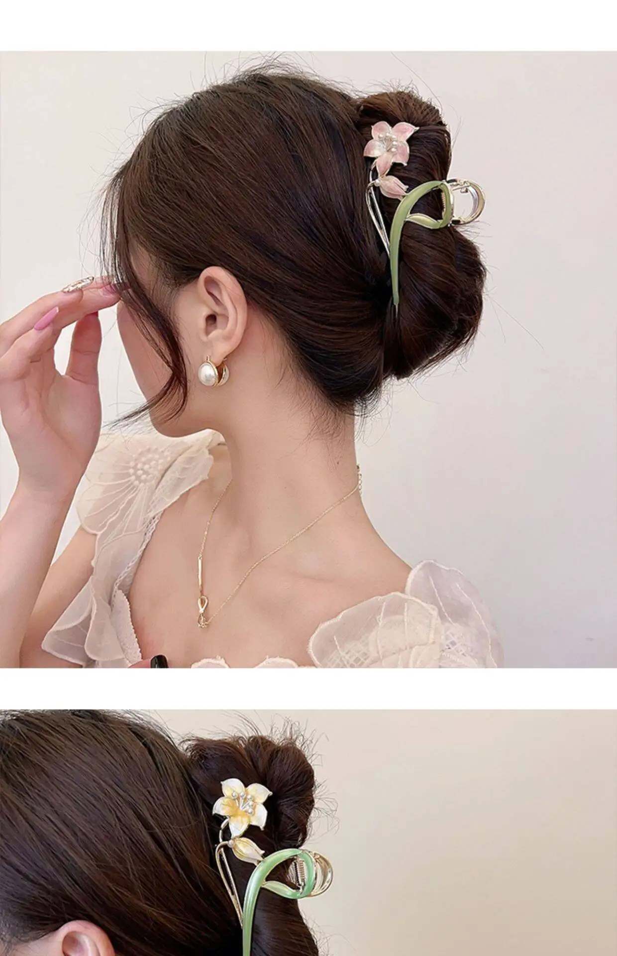 Mode Blume Wald Gardenia Blume Klaue Clips Greifen frauen Frühling Sommer Neue Stil Metall Haar Clip Große Hai Clip – Detail 9