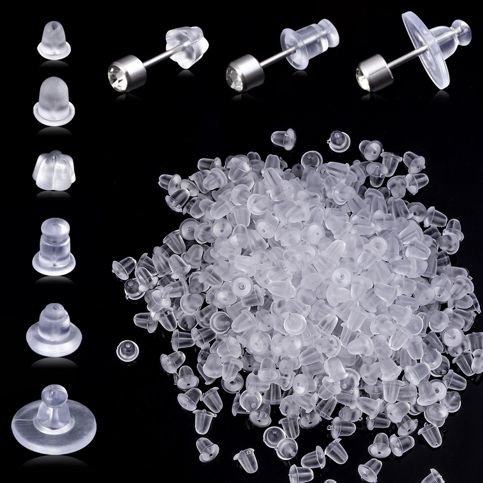 100-500pc Silicone Earring Backs Secure Bullet Clutch Stopper Clear Ear Clog Nuts for DIY Jewelry Stud Earrings Plug Accessories