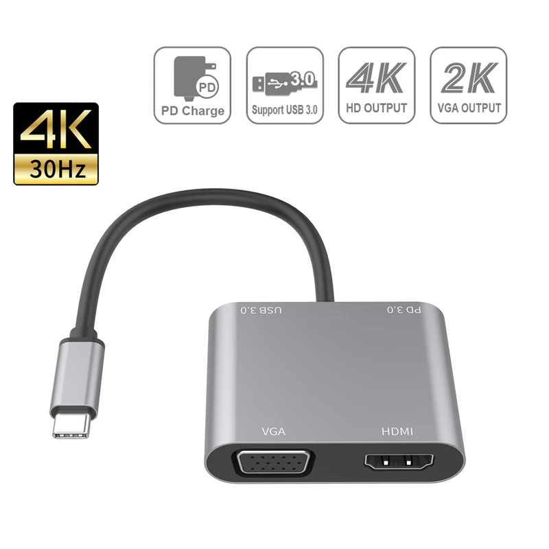 USB to VGA ȯ USB C to HDMI ȣȯ VGA , ٱ ŷ ̼, USB 3.0 , ȭ , 4K @ 30Hz