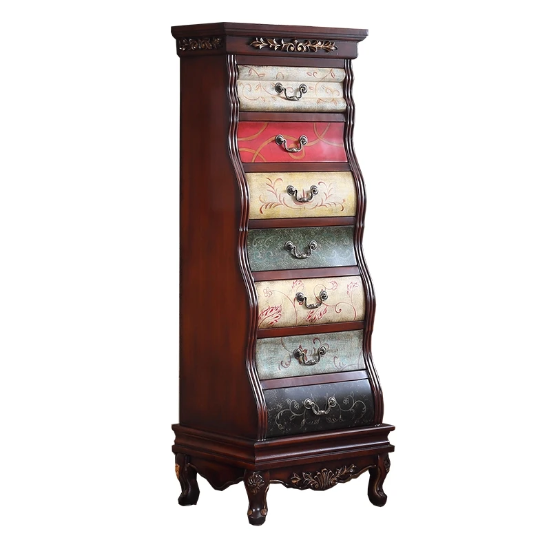 

American Retro High Cabinet Living Room Painted TV Side Cabinet European Solid Wood Chest of Drawers Vertical Locker