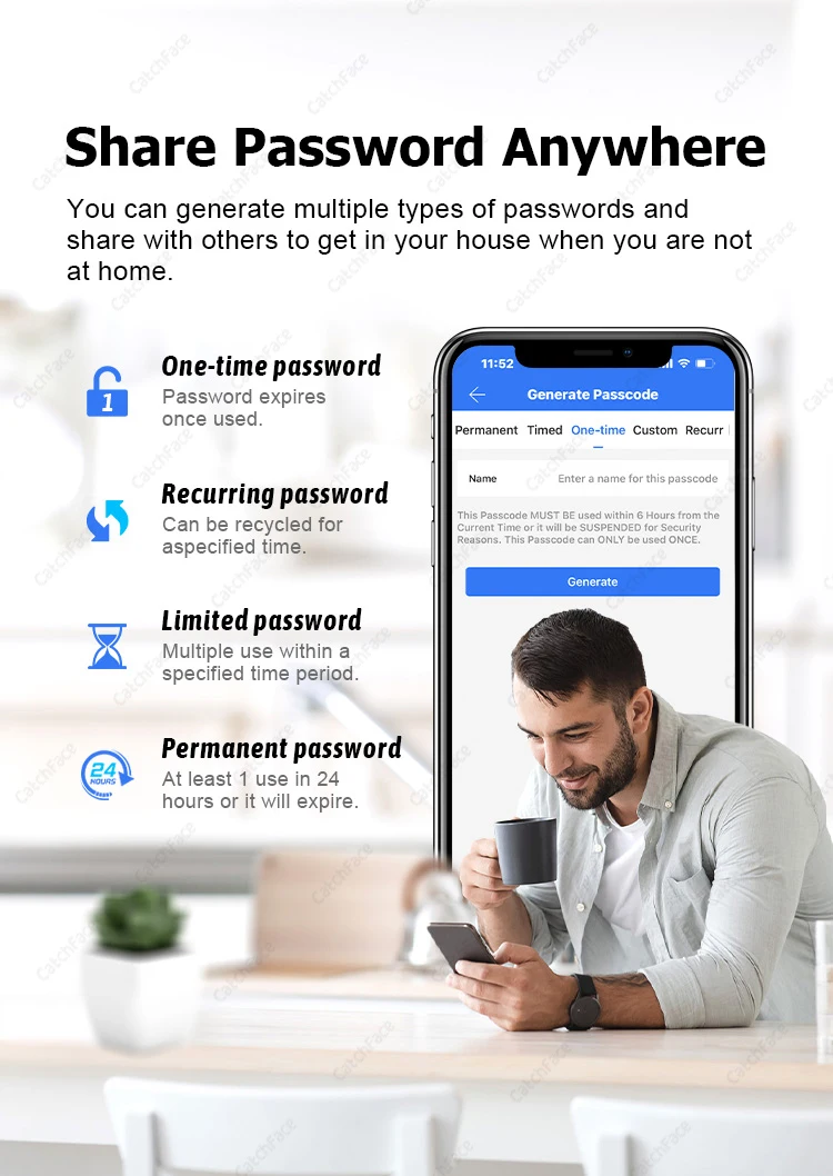 Mechanical Key TTLOCK Smart Lock For Glass Door Fingerprint Code Card Electronic